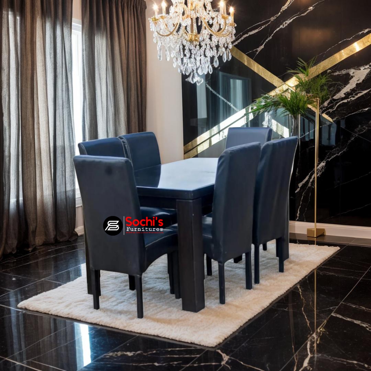 Black 6 chairs dining set. Available on ground product.